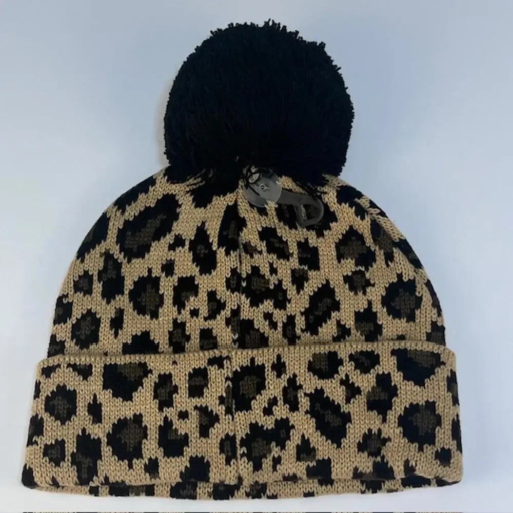 C.C Leopard Print‎ Beanie with Pom Pom